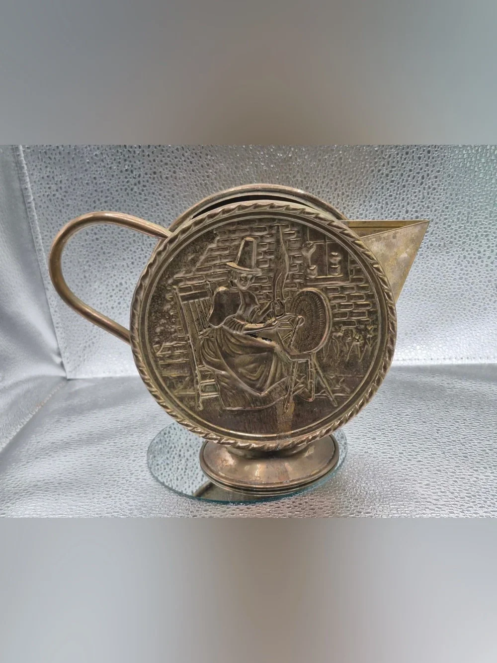 Vintage Jenny Jones Brass Pitcher - Embossed Metal Made in England MCM Barware